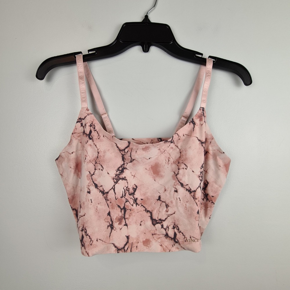 Vince Camuto Womens XL Pink Marble Print Cropped Cami Tank Top Logo Straps